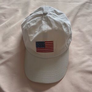 White Ladies’ Hat with American Flag Embroidery – One Size